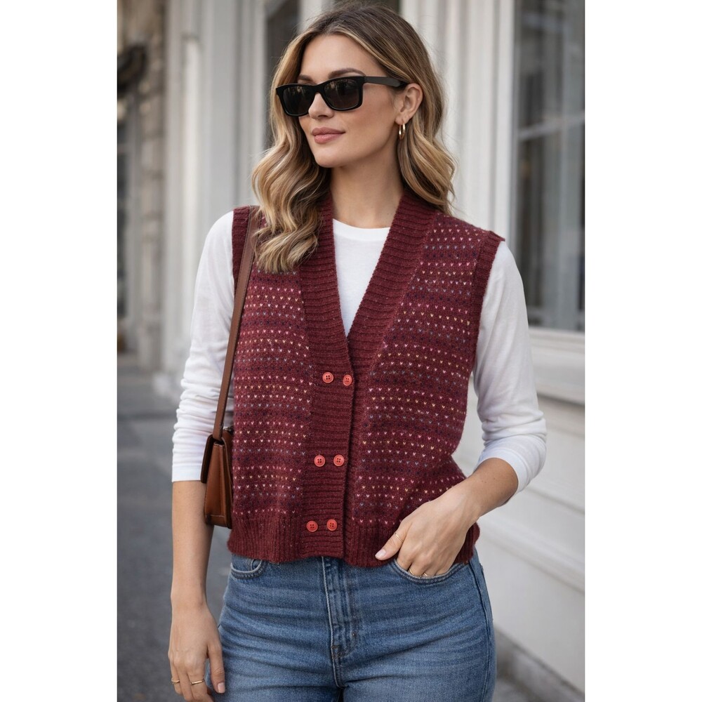 Vintage Sweater Vest Large Button Knit Layering Grandpa Heritage Retro Academia